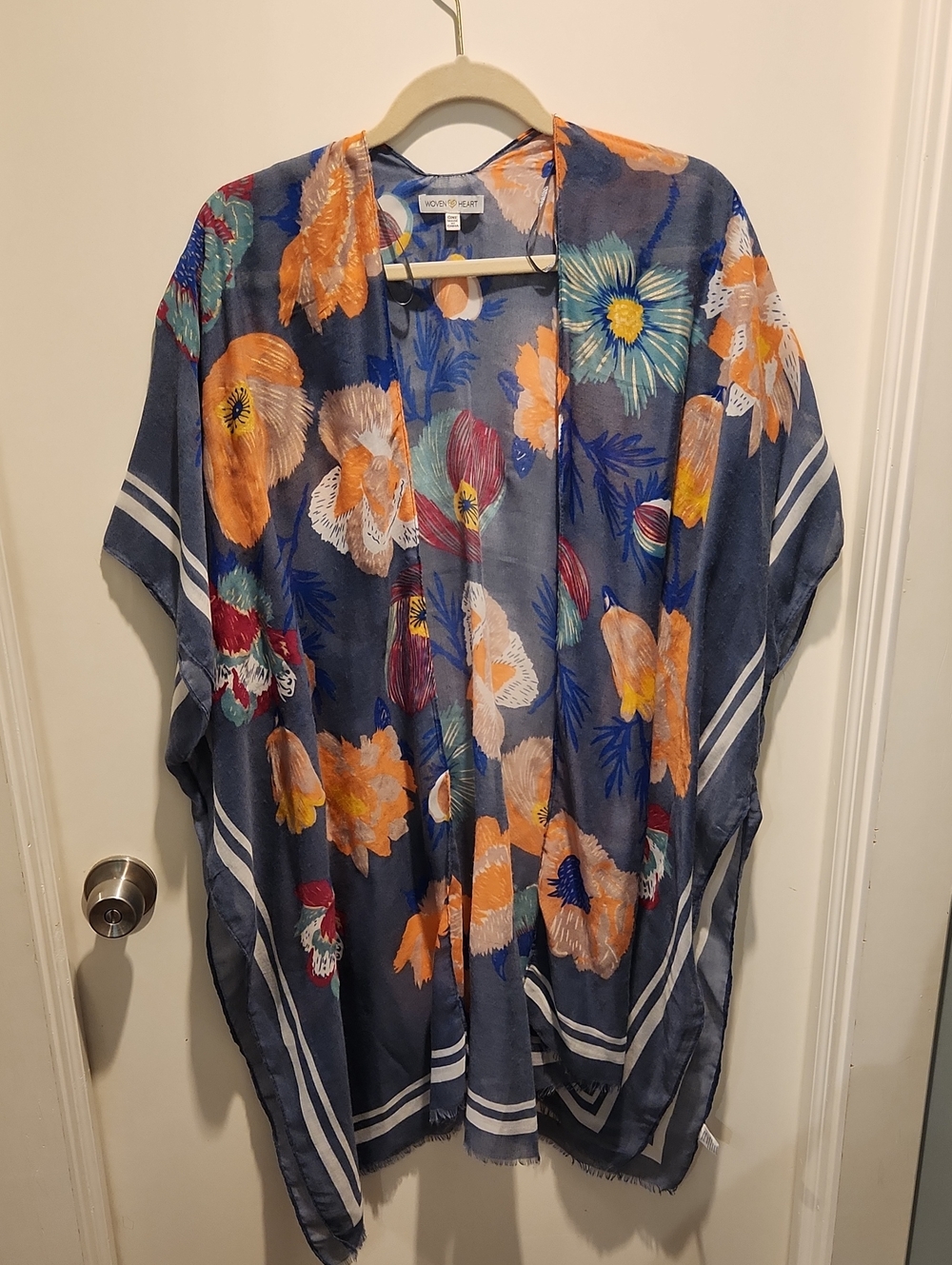 Floral Kimono Cover-Up with Gold Detailing And Fringe